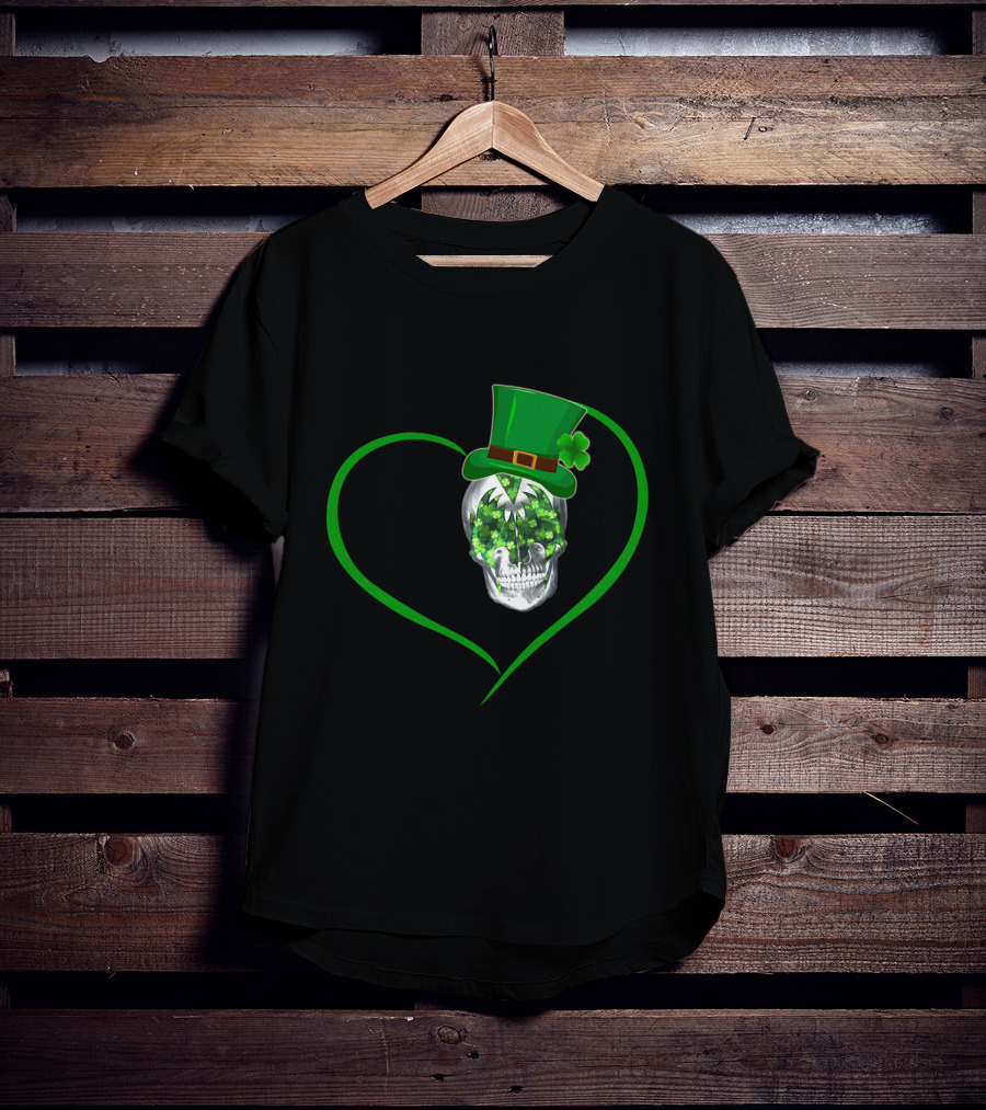 Skull Heart Shamrock Top Hat St. Patrick's Day T-Shirt