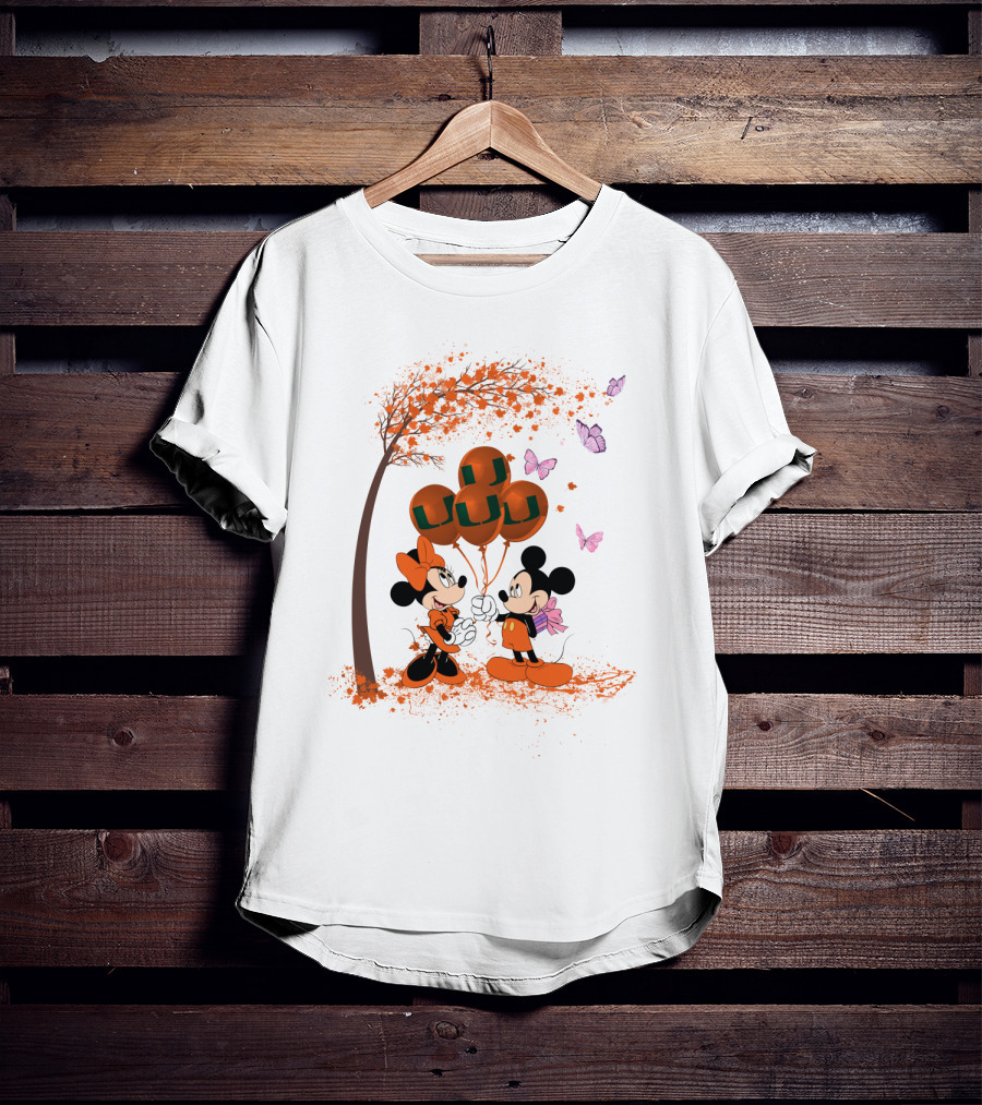 Ncaa Miami Hurricanes Mickey Minnie Balloons Butterflies T-Shirt