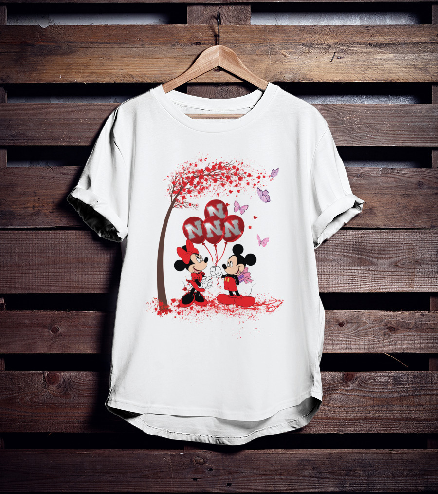 Ncaa Nebraska Cornhuskers Mickey Minnie Balloons Butterflies T-Shirt