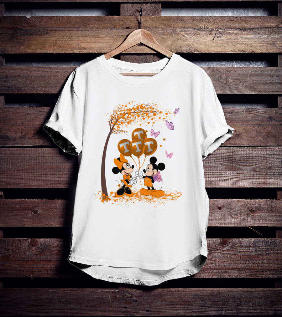 Ncaa Tennessee Volunteers Mickey And Minnie Tree Tt Balloons Butterflies T-Shirt