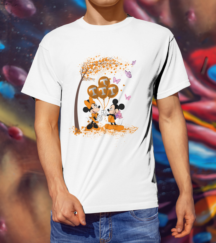 Ncaa Tennessee Volunteers Mickey And Minnie Tree Tt Balloons Butterflies T-Shirt