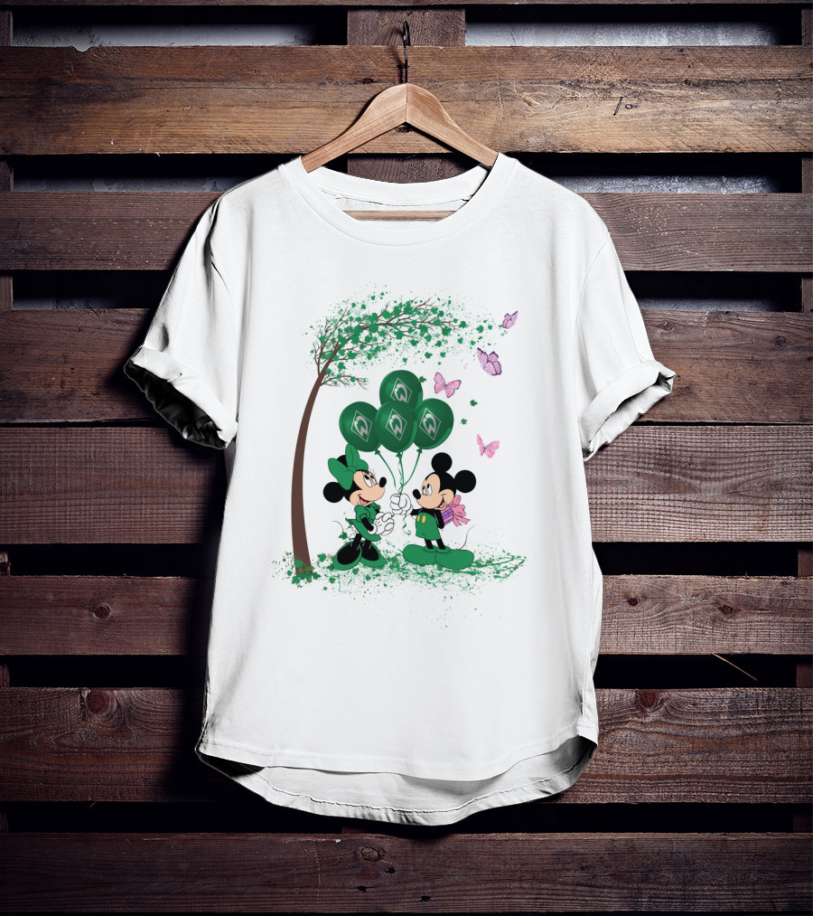 Minnie And Mickey With Green Werder Bremen Balloons Scene T-Shirt