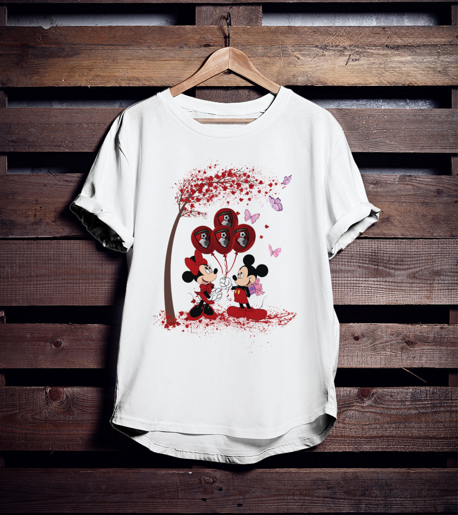 DH 29 Premier League AFC Bournemouth Mickey Minnie Balloons Tree Butterflies T-Shirt