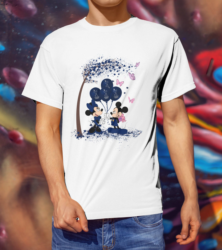 Premier League Tottenham Hotspur Mickey And Minnie Blue Balloons T-Shirt