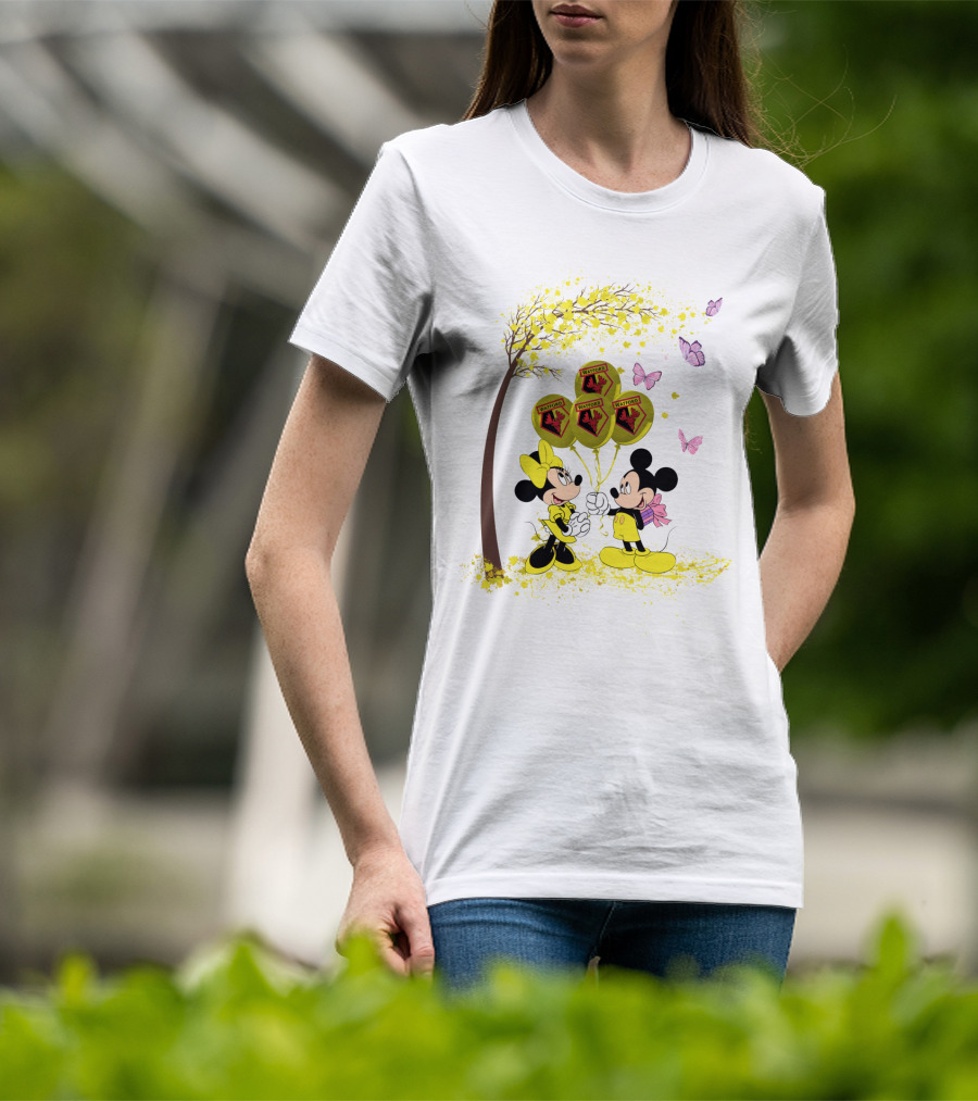 DH 29 Premier League Watford Mickey And Minnie With Watford Balloons T-Shirt