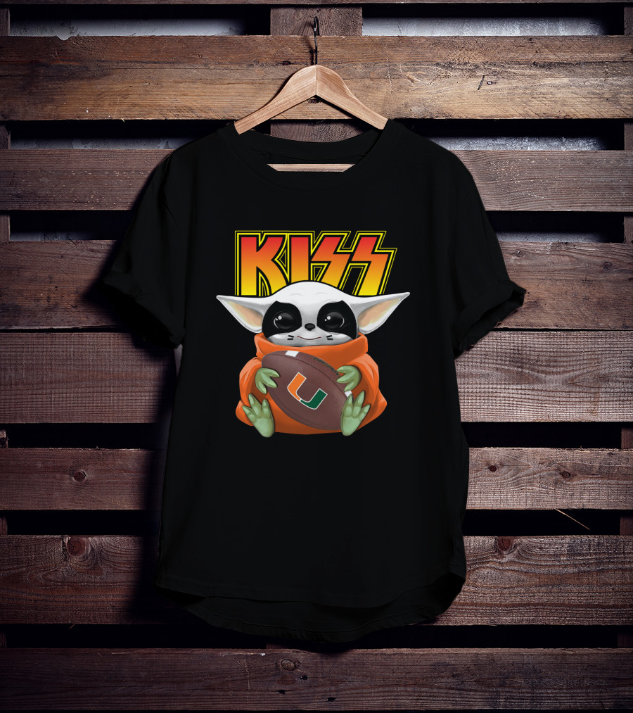 KISS DH 31 Eric Singer Miami Hurricanes Baby Yoda Football T-Shirt