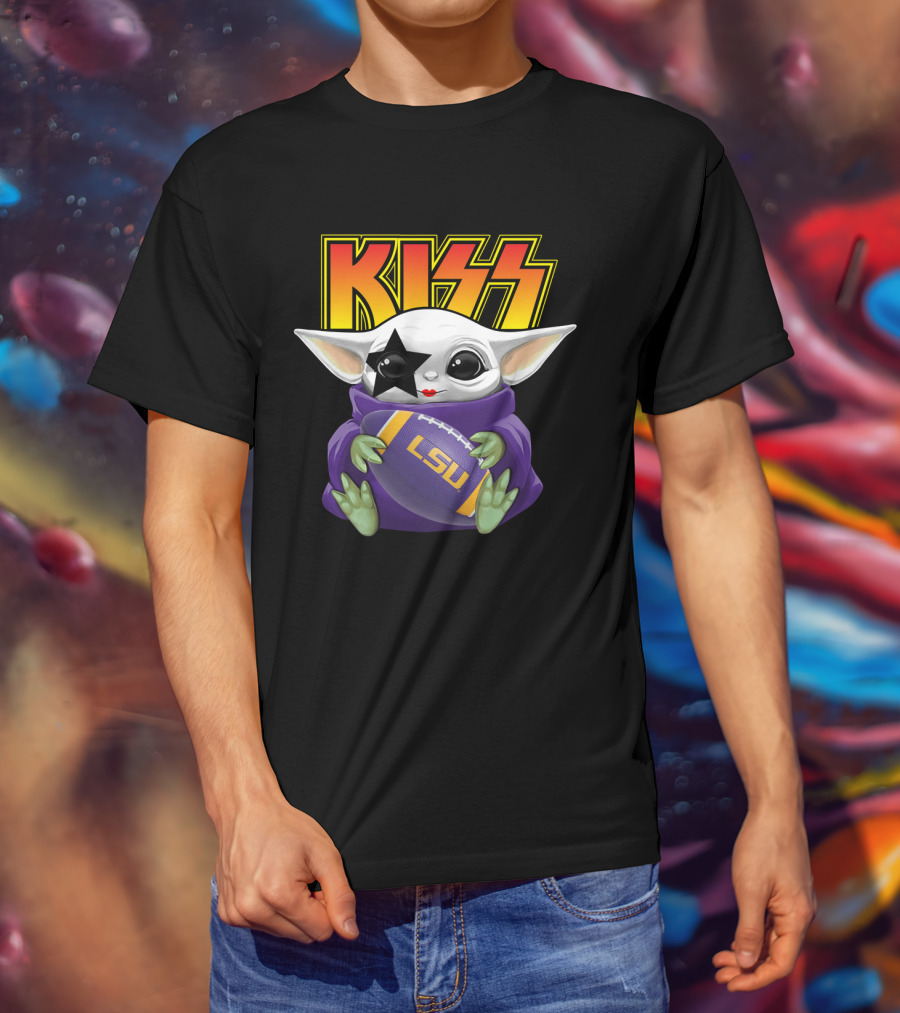 KISS Star Child Mascot Holding LSU Football T-Shirt
