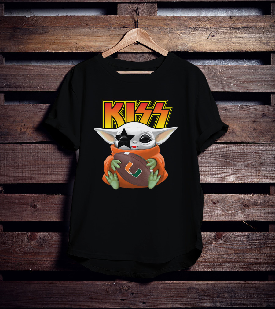 KISS Baby Yoda Miami Hurricanes Football Star Paul Stanley Face Paint T-Shirt