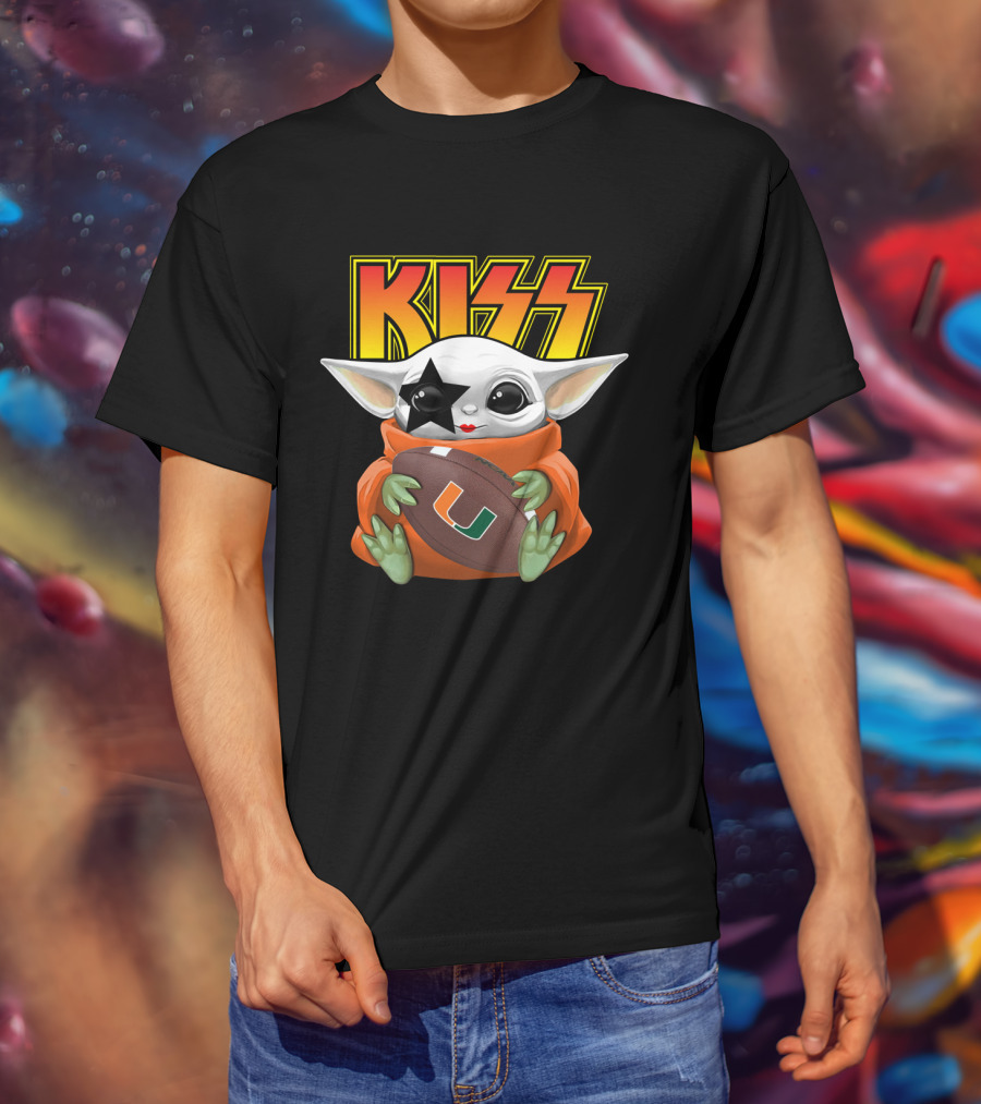 KISS Baby Yoda Miami Hurricanes Football Star Paul Stanley Face Paint T-Shirt
