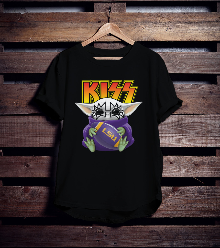 KISS Baby Yoda Tommy Thayer LSU Tigers Football T-Shirt