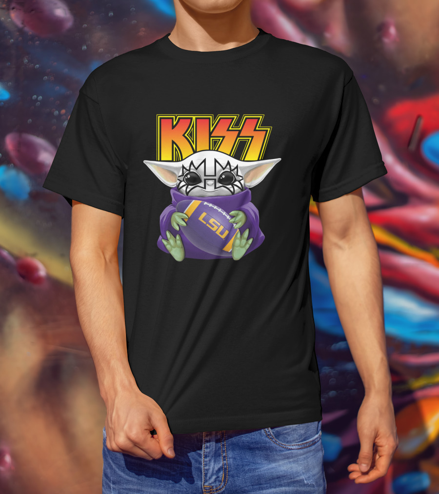 KISS Baby Yoda Tommy Thayer LSU Tigers Football T-Shirt