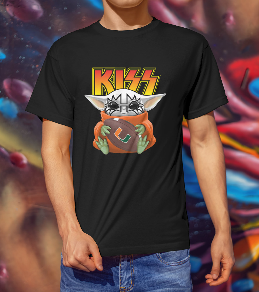 KISS Miami Hurricanes Tommy Thayer Football Baby Yoda T-Shirt