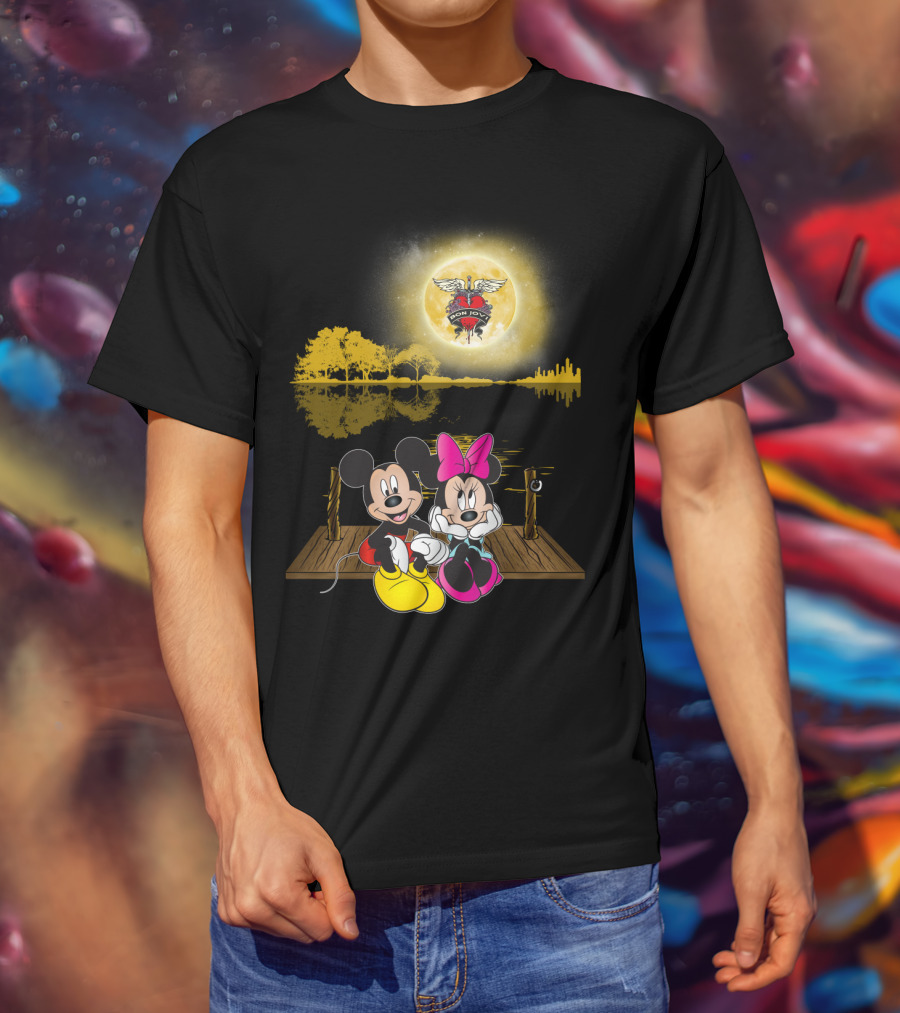 Mickey Minnie Romantic Moonlit Bon Jovi Dock Scene T-Shirt