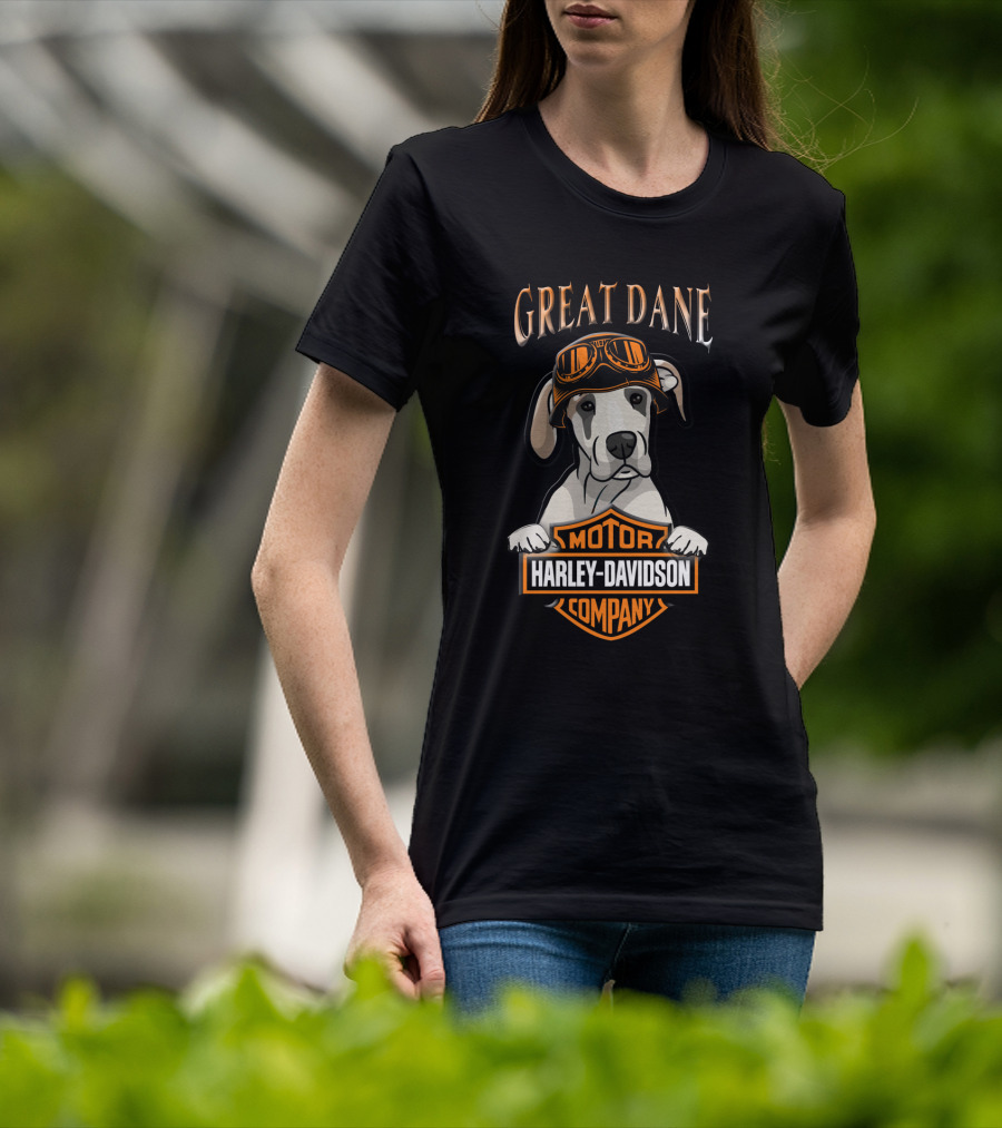 Great Dane Harley Davidson Motor Company Dog With Vintage Goggles T-Shirt