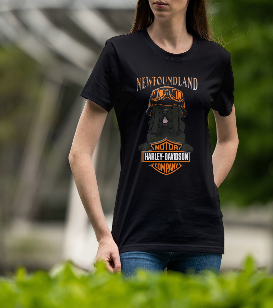 Newfoundland Harley Davidson Motor Company Dog With Goggles T-Shirt