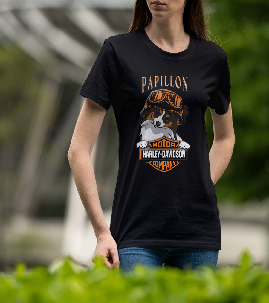 Papillon Harley Davidson Motor Company Dog Goggles T-Shirt