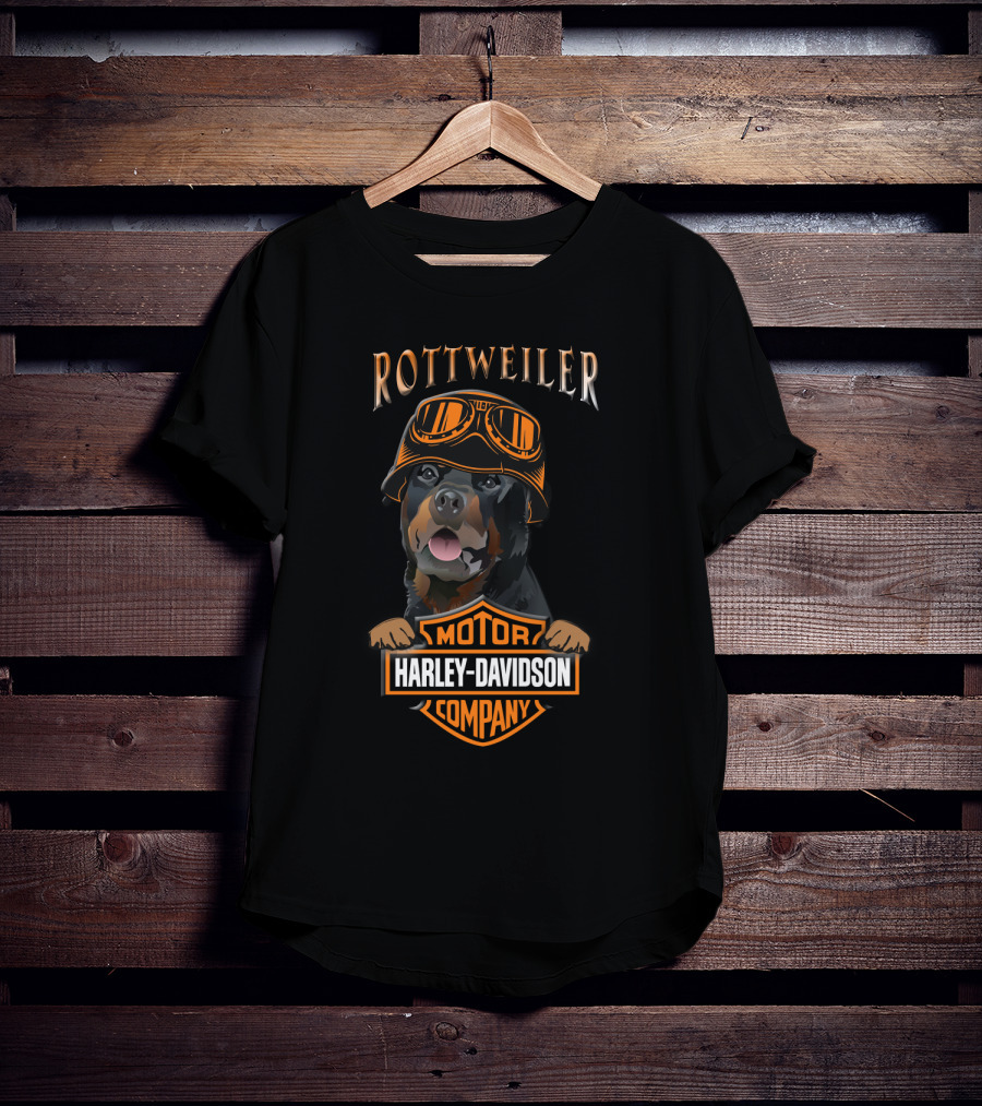 Rottweilers Harley Davidson Motorcycle Company Logo With Helmeted Dog T-Shirt