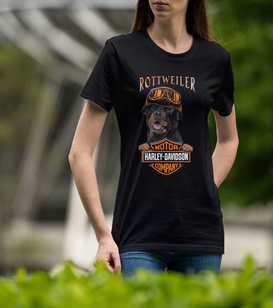 Rottweilers Harley Davidson Motorcycle Company Logo With Helmeted Dog T-Shirt