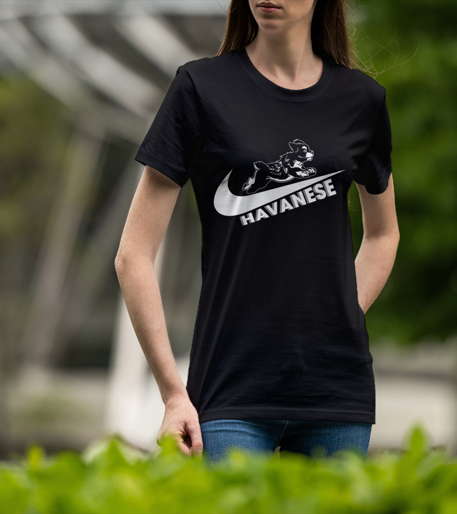Havanese Nike Dog Jumping Swoosh T-Shirt
