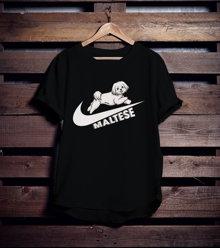 Maltese Dog With Nike T-Shirt