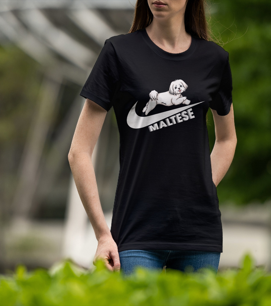 Maltese Dog With Nike T-Shirt