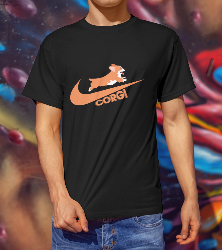 Corgi Jumping Nike Swoosh T-Shirt