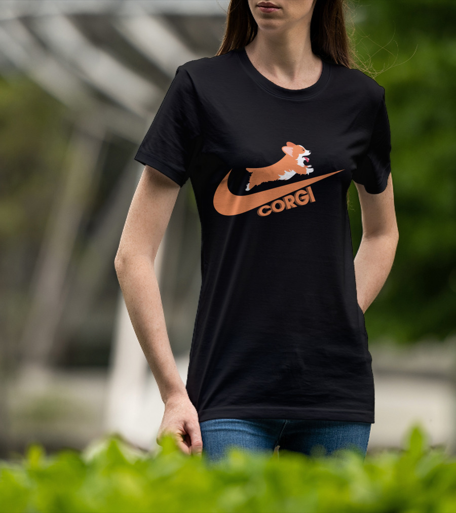 Corgi Jumping Nike Swoosh T-Shirt