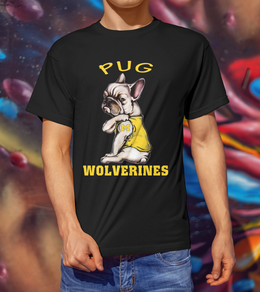 Pug Wolverines M Football Dog T-Shirt