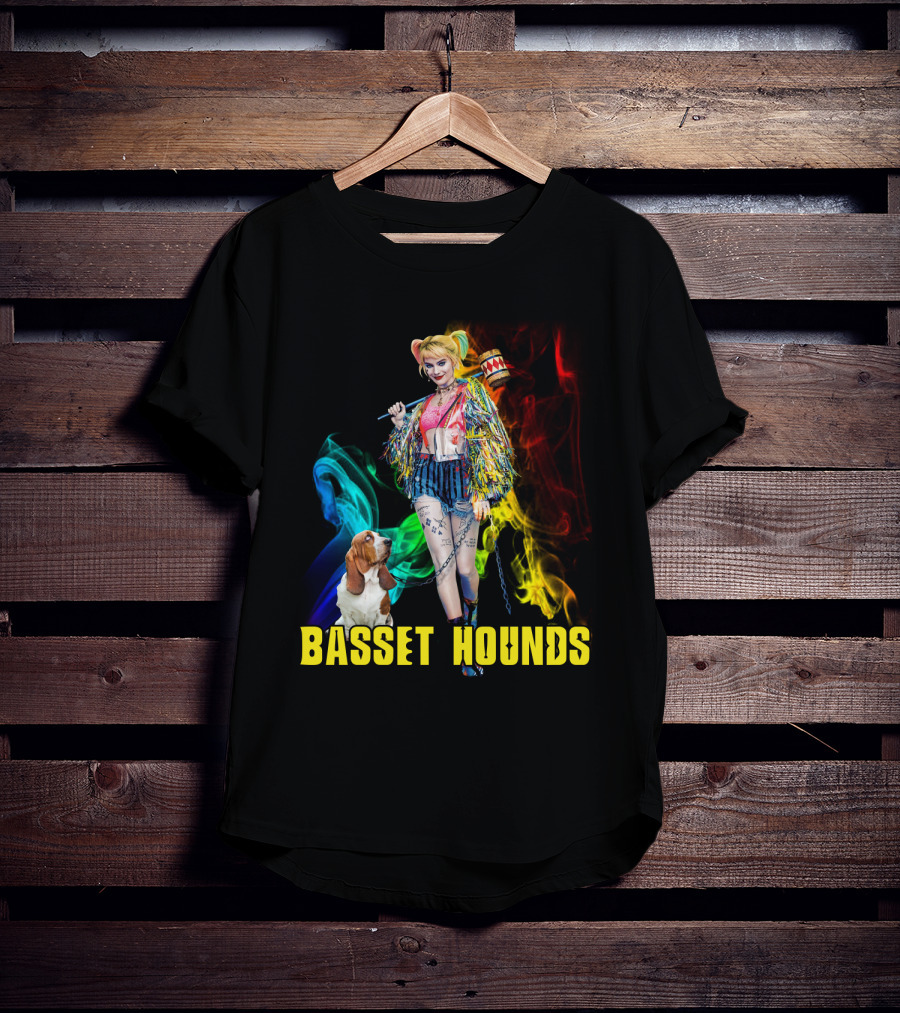 Harley Quinn Basset Hounds Colorful Smoke T-Shirt