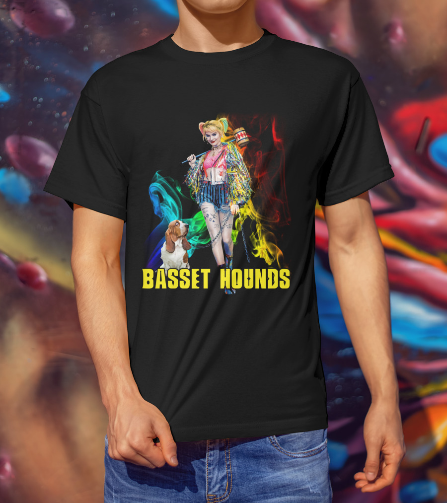Harley Quinn Basset Hounds Colorful Smoke T-Shirt