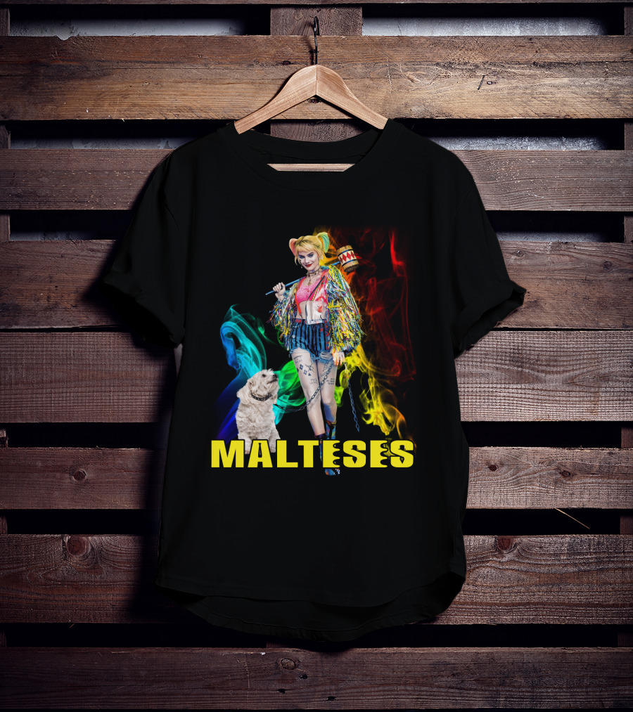 Harley Quinn Colorful Rainbow Malteses T-Shirt