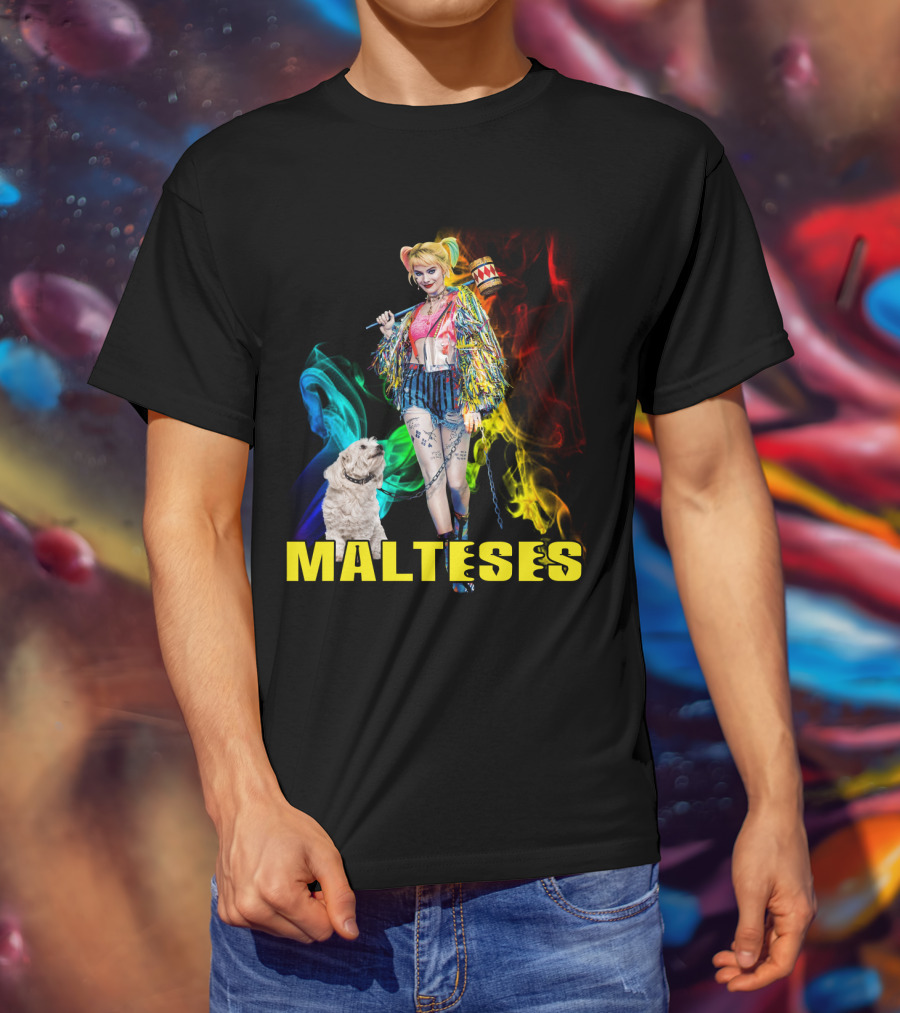 Harley Quinn Colorful Rainbow Malteses T-Shirt