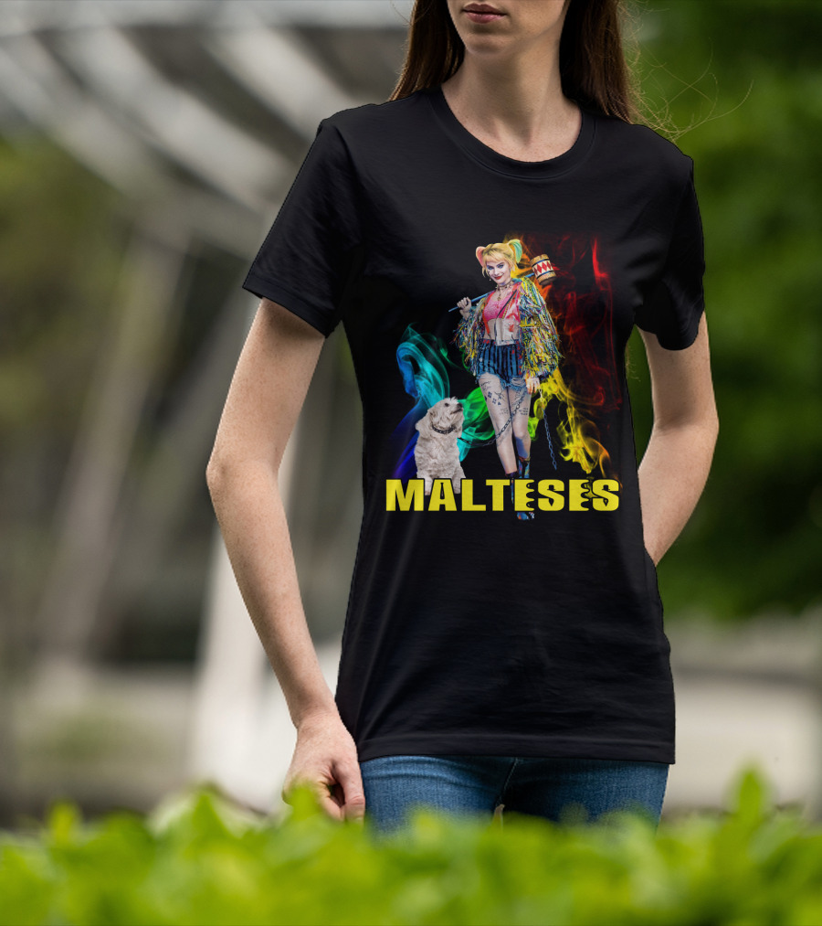 Harley Quinn Colorful Rainbow Malteses T-Shirt