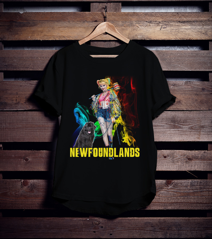 Harley Quinn Newfoundlands Comic Character Newfoundland Dog Colorful Smoke T-Shirt