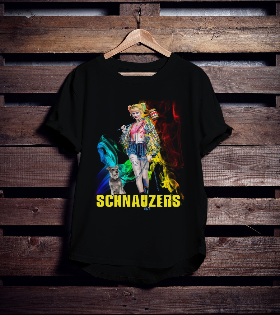 Harley Quinn Schnauzers Colorful Comic Style T-Shirt