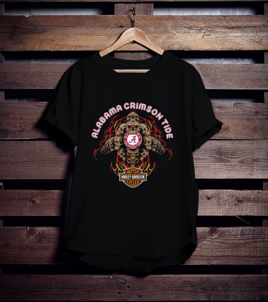 Alabama Crimson Tide Harley Davidson Skulls Flame T-Shirt