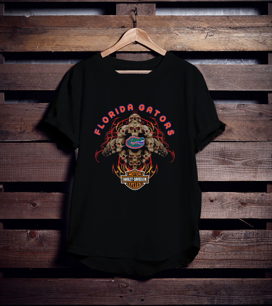 Florida Gators Harley Davidson Motorcycles Skull Flames T-Shirt
