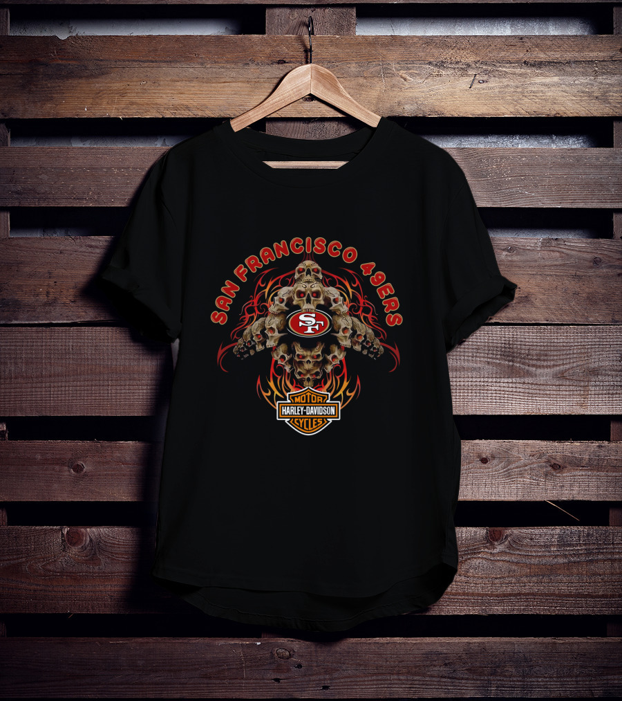 San Francisco 49ers Harley Davidson Skulls Logo Blend T-Shirt
