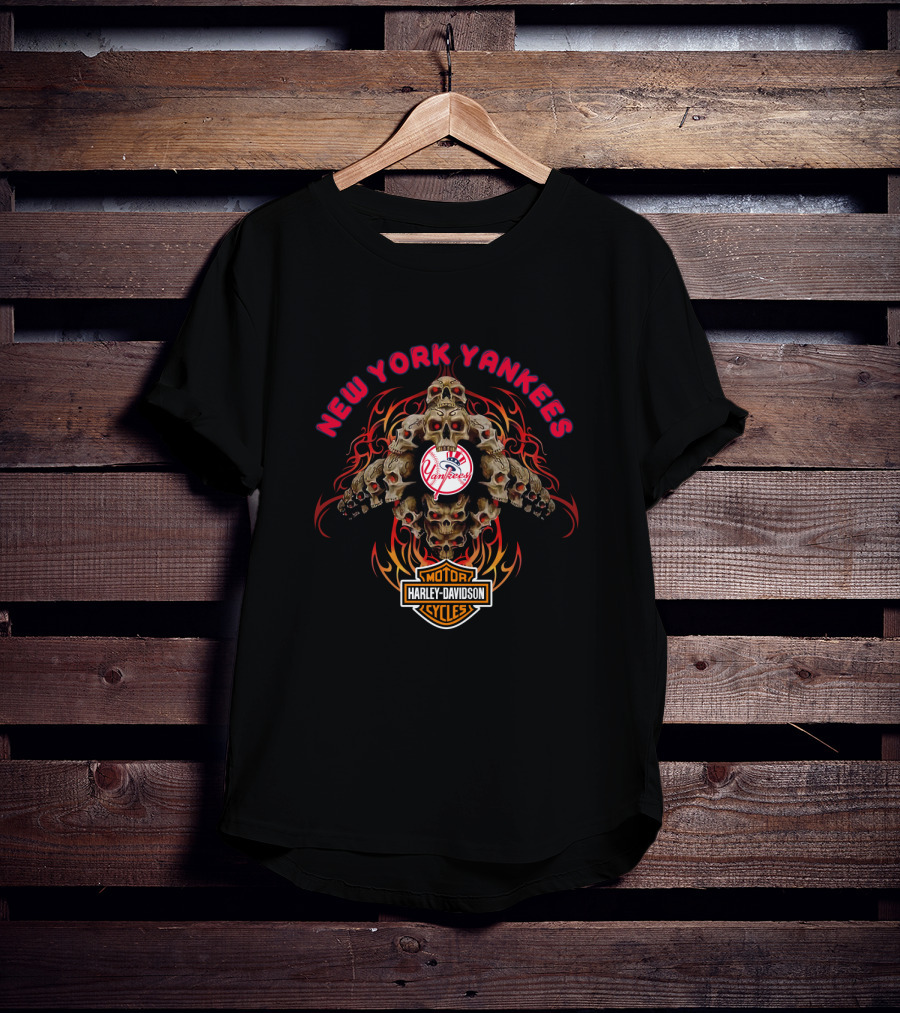 New York Yankees Harley Davidson Skull Collection T-Shirt