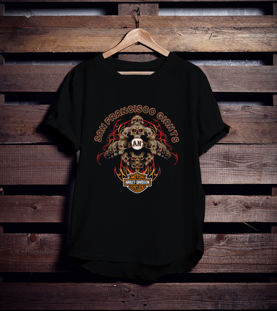 San Francisco Giants Harley Davidson Motorcycle Skulls T-Shirt
