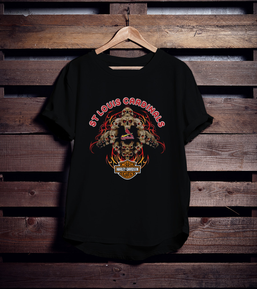 St Louis Cardinals Harley Davidson Skulls Motorcycle T-Shirt