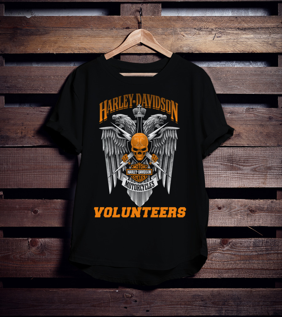 Harley Davidson Motorcycles Tennessee Volunteers Eagle Skull Shield T-Shirt