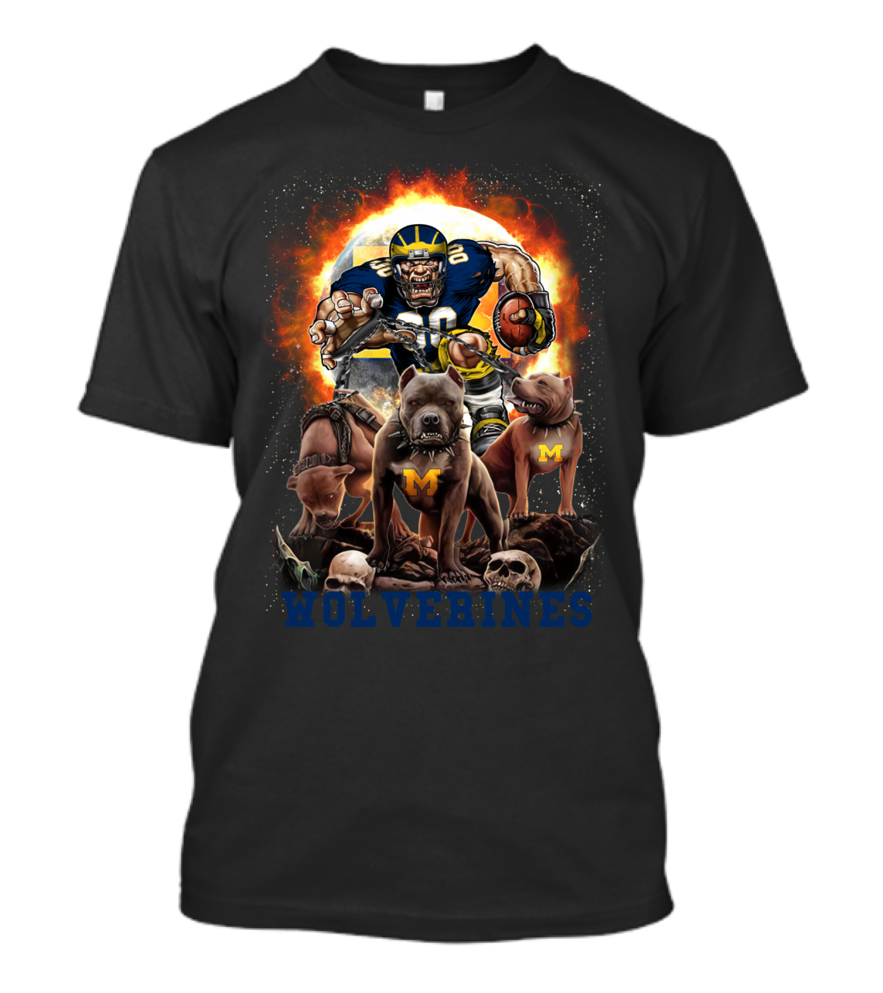 Michigan Wolverines Football Player With Dogs And Flames T-Shirt