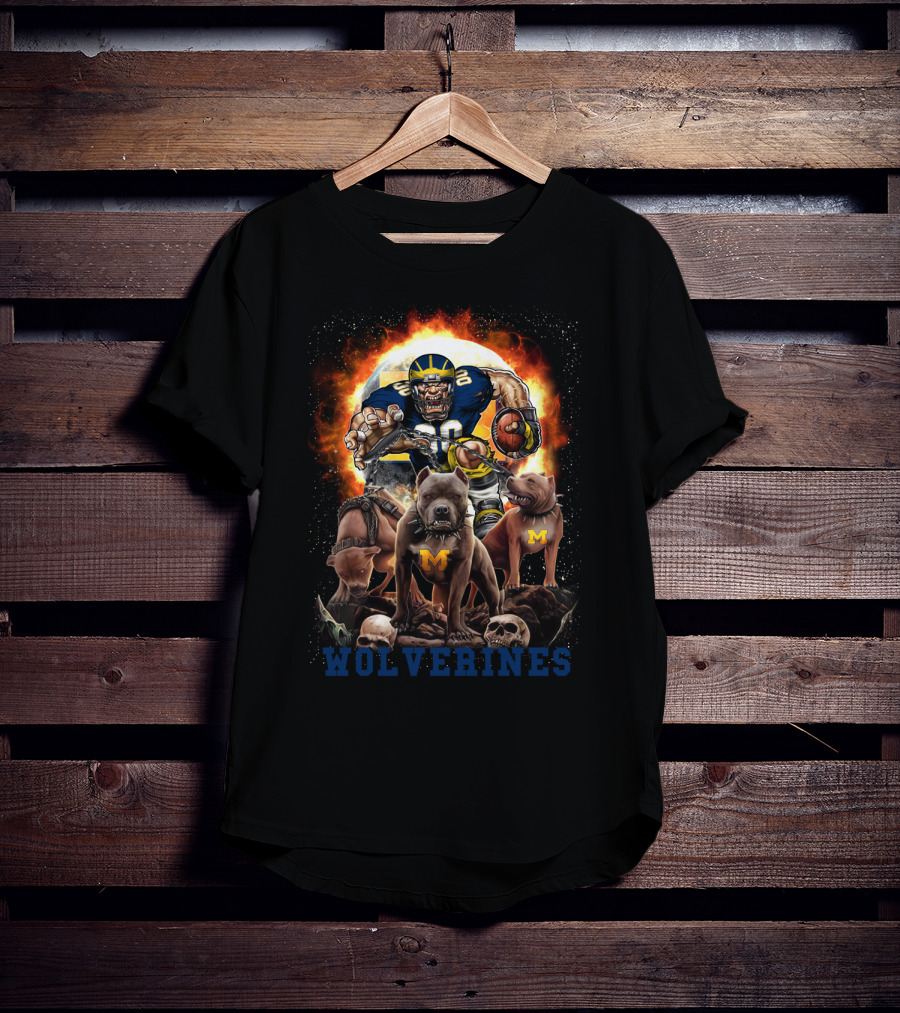 Michigan Wolverines Football Player With Dogs And Flames T-Shirt