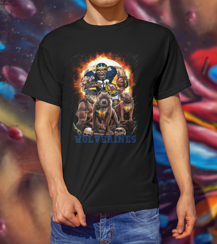 Michigan Wolverines Football Player With Dogs And Flames T-Shirt