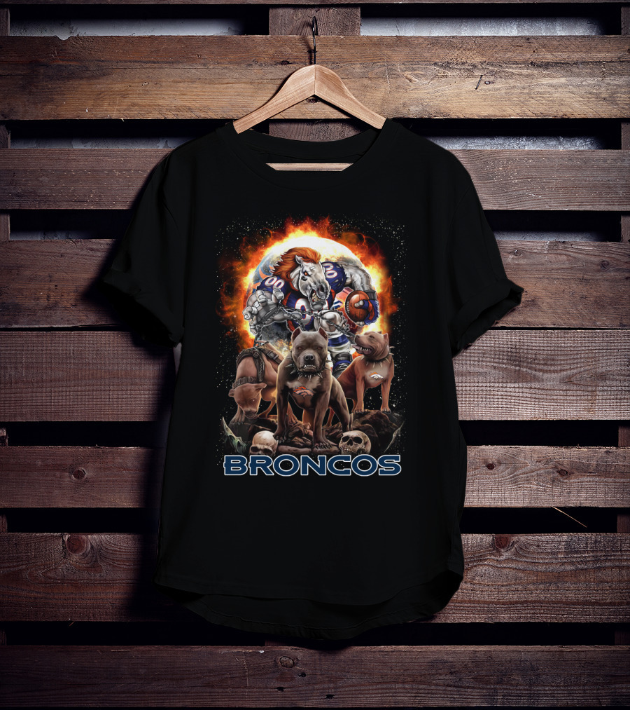 Broncos Horse And Dogs Football Fantasy Art T-Shirt