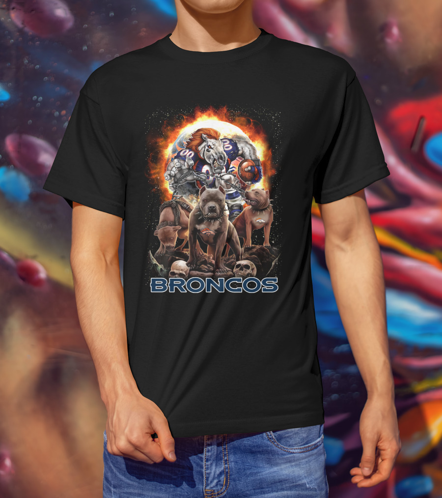 Broncos Horse And Dogs Football Fantasy Art T-Shirt