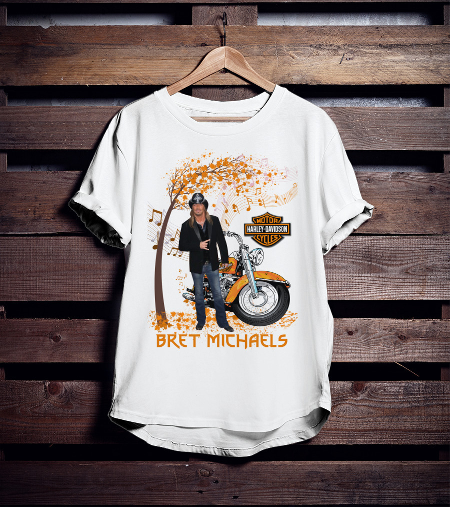 Bret Michaels Harley Davidson Motorcycles Musical Autumn Scene T-Shirt