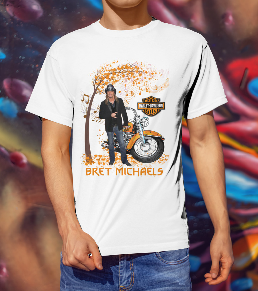 Bret Michaels Harley Davidson Motorcycles Musical Autumn Scene T-Shirt
