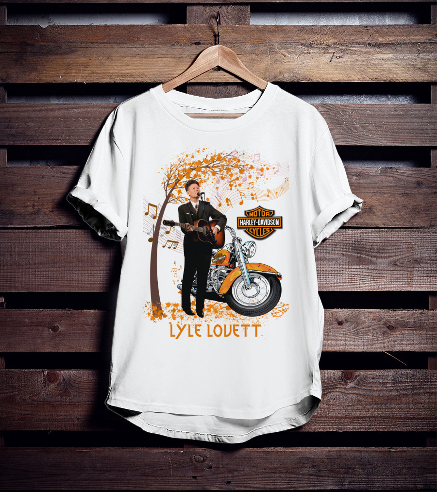 Lyle Lovett Harley Davidson Guitar Music Theme With Motorcycle And Notes T-Shirt